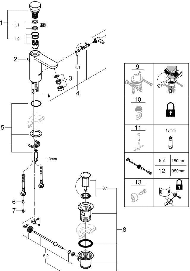 GROHE Eurosmart CT Selbstschluss-Waschtischbatterie mit Mischung und Temperaturbegrenzer, Chrom