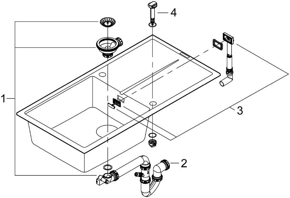 GROHE K400 Kompositspüle 31641 1 Becken 1000x500mm mit Abtropffläche granit grau