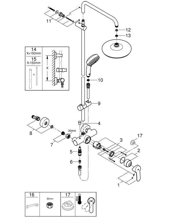 GROHE Tempesta Cosmopolitan System 210 Duschsystem mit Einhandmischer, chrom – Wandmontage, Kopf- & Handbrause