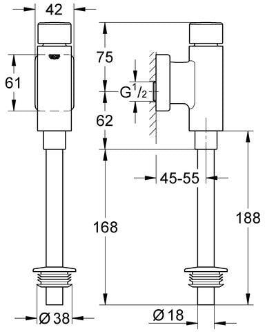 GROHE Rondo Urinal-Druckspüler DN15 mit Vorabsperrung – Behördenausführung, chrom