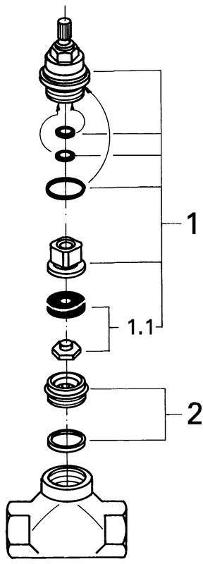 GROHE UP-Ventil-Unterteil 29805 vormontiertes Oberteil 1 Zoll Gewindeanschluss DN25