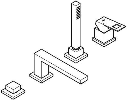 GROHE Eurocube 4-Loch-Einhand-Wannenkombination – Chrom, 252 mm, mit Handbrause Euphoria Cube+
