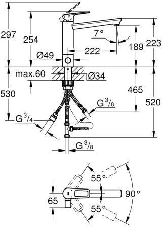 GROHE BauLoop Spültischbatterie mittelhoch mit Absperrventil Chrom – Einhandmischer