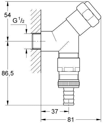 GROHE Waschmaschinen-Anschlussventil 41010 DN15 Schrägsitz mit Rückflussverhinderer – Chrom