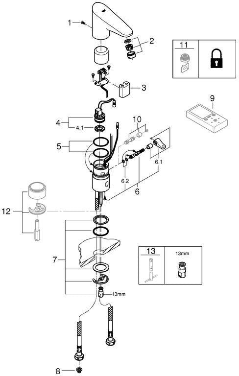 GROHE Europlus E Infrarot-Waschtisch-Elektronikarmatur mit Mischung und 6V Batterie, Chrom