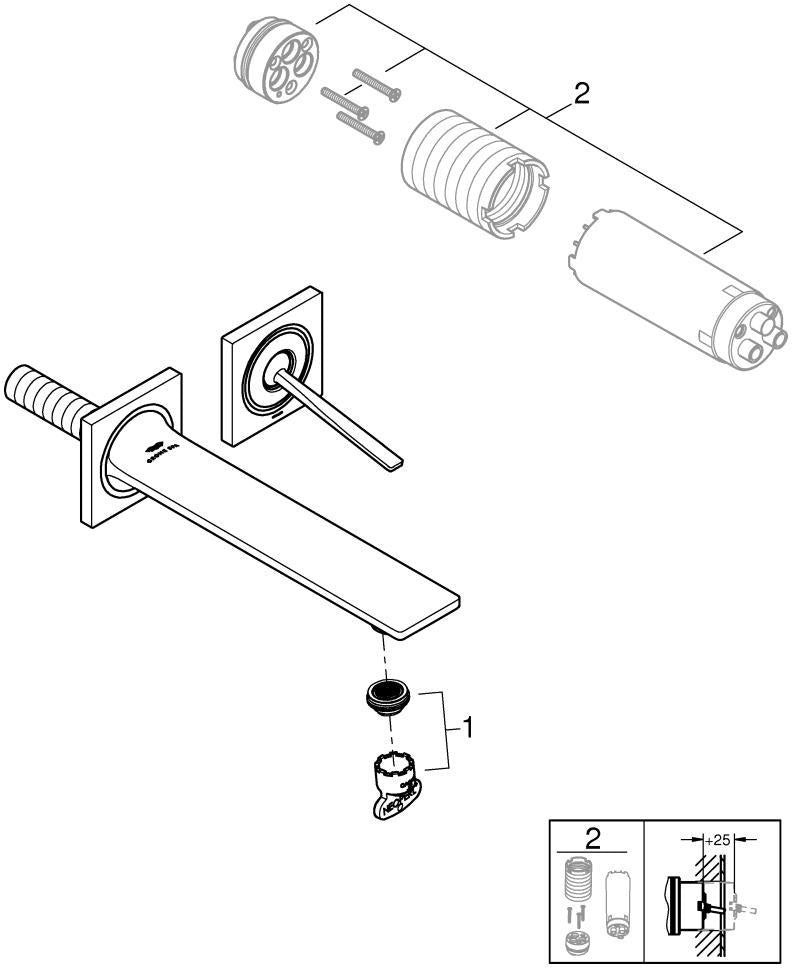 GROHE Allure 2-Loch-Waschtischbatterie Fertigmontageset cool sunrise gebürstet