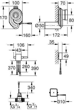 GROHE Temperatursensor 39368 für Urinal mit Trafo – Automatische Spülung, 7 Programme, 6V