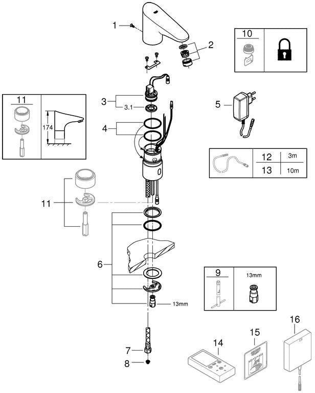 GROHE Europlus E Infrarot-Elektronik für Waschtisch, ohne Mischung, mit Steckertrafo, chrom