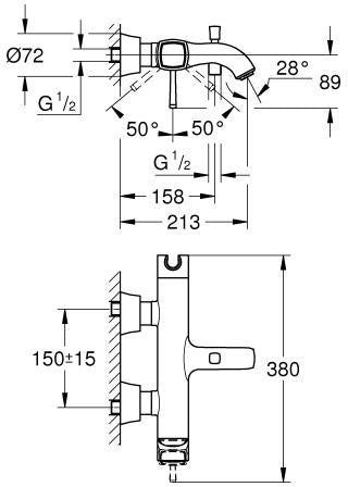 GROHE Grandera Einhand-Wannenbatterie 24374 Wandmontage Chrom – SilkMove & Handbrausehalter