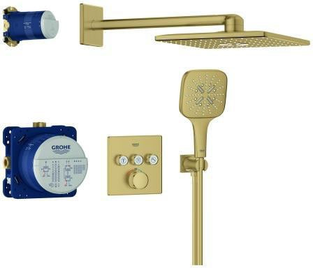 GROHE Grohtherm SmartControl Duschsystem Unterputz mit Thermostat, 3 Absperrventilen und Rainshower SmartActive 310 Cube, Chrom