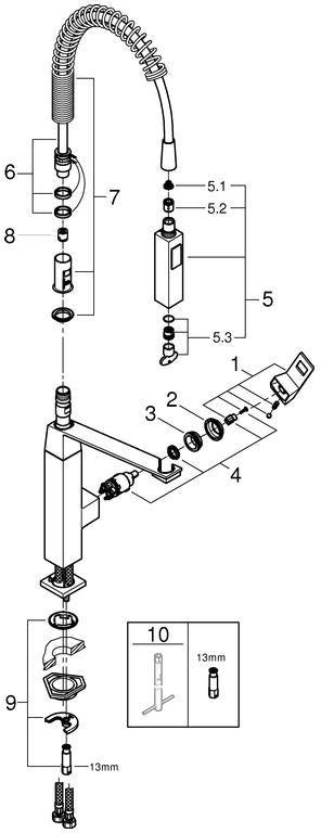 GROHE Eurocube Einhand-Spültischbatterie mit Profibrause, chrom – 31395