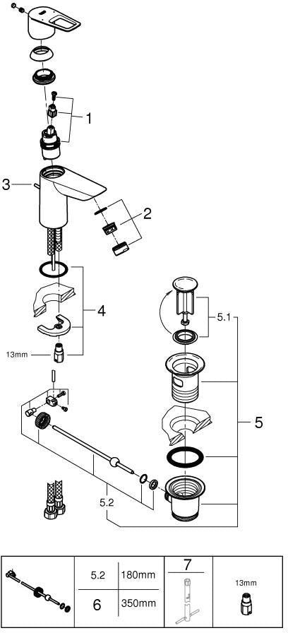 GROHE BauLoop Einhand-Waschtischbatterie S-Size 3,5 l/min chrom – Wasserhahn mit LowFlow