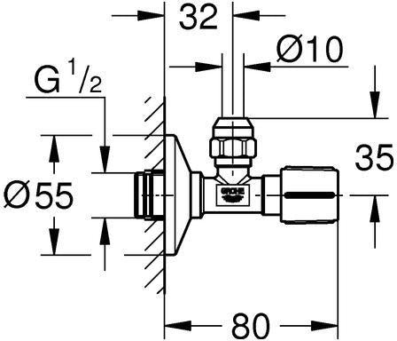 GROHE Eckventil 1/2x3/8'' mit Quetschverschraubung, Metallgriff und Schubrosette – Chrom
