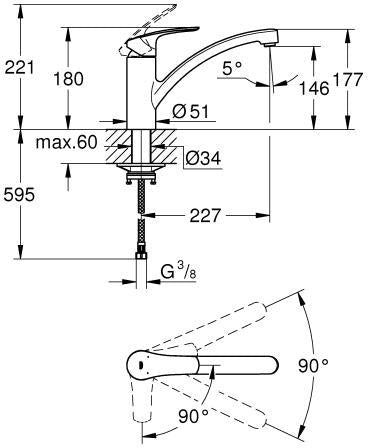 GROHE Eurosmart Professional Spültisch-Einhandmischer mit flachem Auslauf, Chrom