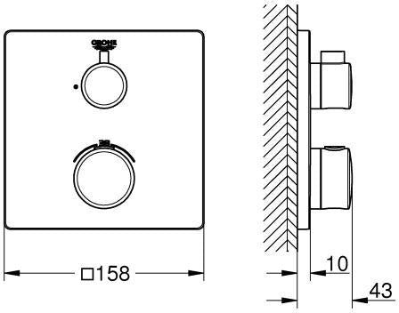 GROHE Grohtherm Thermostat-Brausebatterie 1 Absperrventil matt black eckig – Fertigmontageset