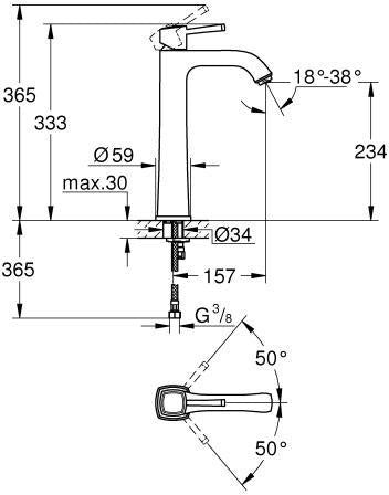 GROHE Grandera Einhand-Waschtischbatterie XL-Size für freistehende Waschschüsseln, Chrom