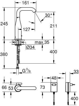 GROHE Essence E Infrarot-Elektronik Waschtisch-Armatur mit Mischung und Temperaturbegrenzer, chrom