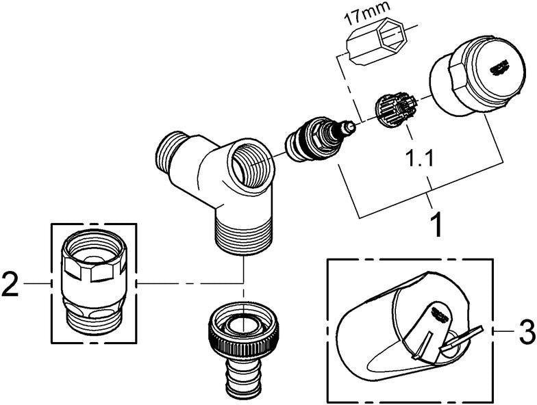 GROHE Waschmaschinen-Anschlussventil 41010 DN15 Schrägsitz mit Rückflussverhinderer – Chrom