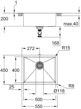GROHE K700 Unterbau-Edelstahlspüle 550x450mm – 1 Becken, Whisper, FastFixation