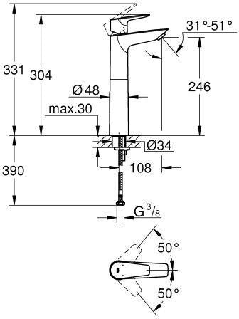 GROHE BauEdge Einhand-Waschtischbatterie XL-Size – chrom, glatter Körper, EcoJoy