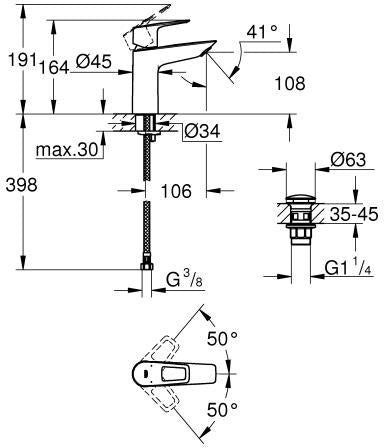 GROHE BauLoop Einhand-Waschtischbatterie M-Size mit PushOpen Ablaufgarnitur chrom