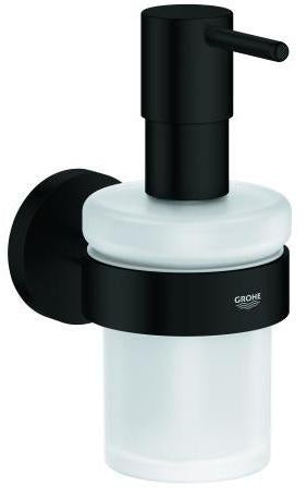 GROHE Essentials Seifenspender mit Halter matt black – 160 ml, Wandmontage, verdeckte Befestigung