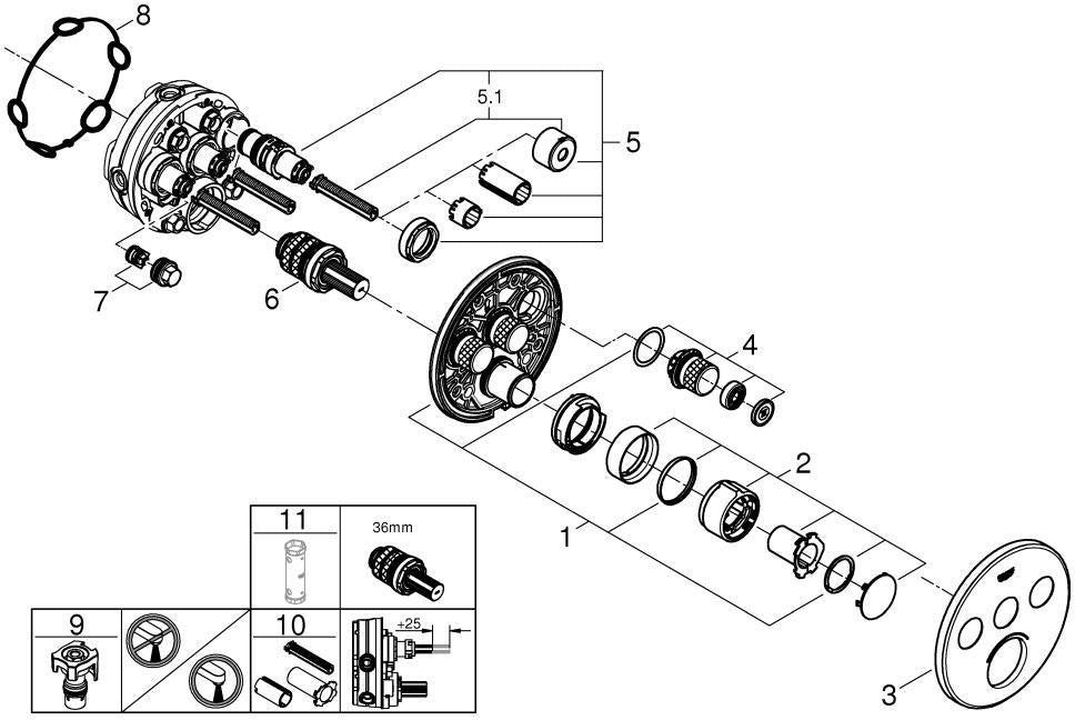 GROHE SmartControl Unterputzmischer rund mit 3 Absperrventilen – Fertigmontageset Chrom