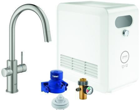 GROHE Blue Professional C-Auslauf Set – Spültisch-Einhandmischer mit Filterfunktion und Bluetooth/WiFi
