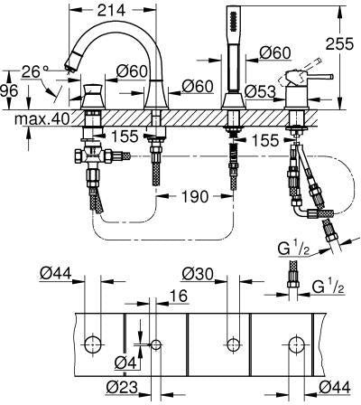 GROHE Grandera 4-Loch-Wannenkombination – Chrom, SilkMove, eigensicher