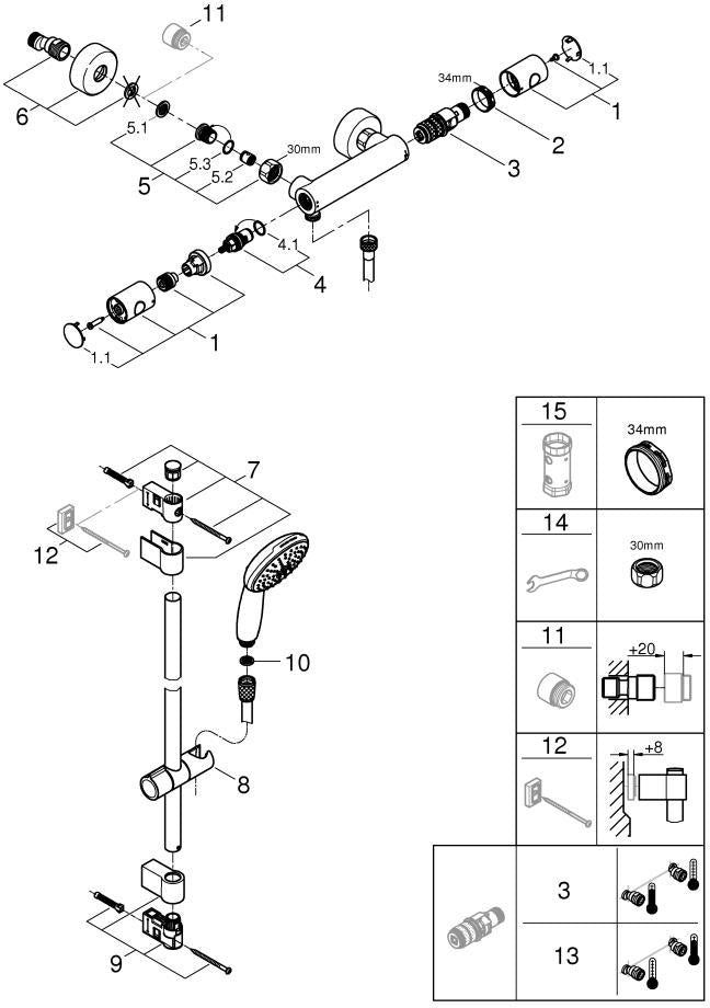 GROHE Grohtherm 800 Cosmopolitan Thermostat-Brausebatterie mit Brausestangenset 900 mm Chrom