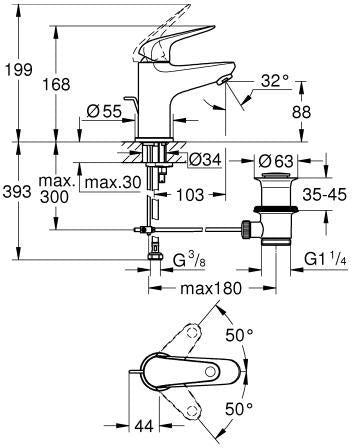 GROHE Euroeco Einhand-Waschtischbatterie S-Size mit Push-open-Ablaufgarnitur, Chrom