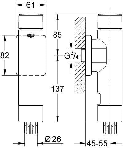 GROHE WC-Druckspüler Rondo A.S. DN 20 Chrom – Spülstrom 6–9 l einstellbar