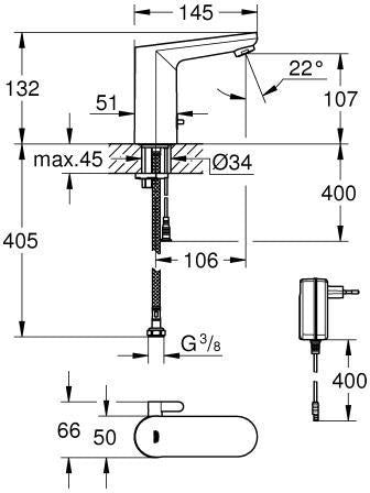 GROHE Eurosmart CE Infrarot-Elektronik für Waschtisch mit Mischung und Steckertrafo, chrom