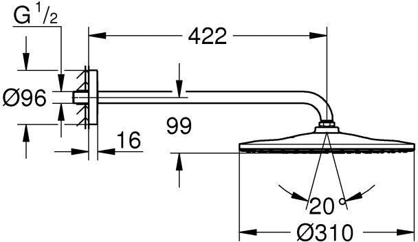 GROHE Rainshower 310 Mono Kopfbrauseset mit 422 mm Brausearm, 1 Strahlart, Chrom