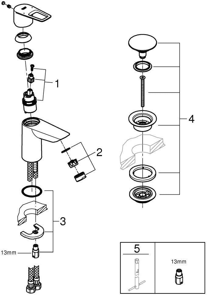 GROHE BauLoop Einhand-Waschtischbatterie S-Size mit PushOpen Ablaufgarnitur chrom