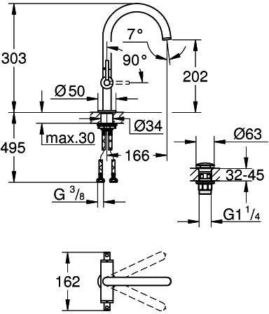 GROHE Atrio Waschtisch-Einlochbatterie L-Size satin graphite mit EcoJoy und Push-open Ablaufgarnitur
