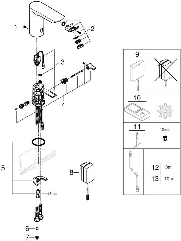GROHE Bau Cosmopolitan E Infrarot-Elektronikbatterie für Waschtisch, Chrom, mit Mischung und 230 V Netzbetrieb
