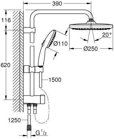 GROHE Tempesta System 250 Duschsystem mit Umstellung – Kopf- & Handbrause, Chrom