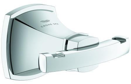 GROHE Bademantelhaken Grandera 40930 – Doppelhaken, Chrom, verdeckte Befestigung