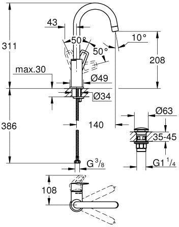 GROHE BauLoop Einhand-Waschtischbatterie L-Size PushOpen Ablaufgarnitur chrom