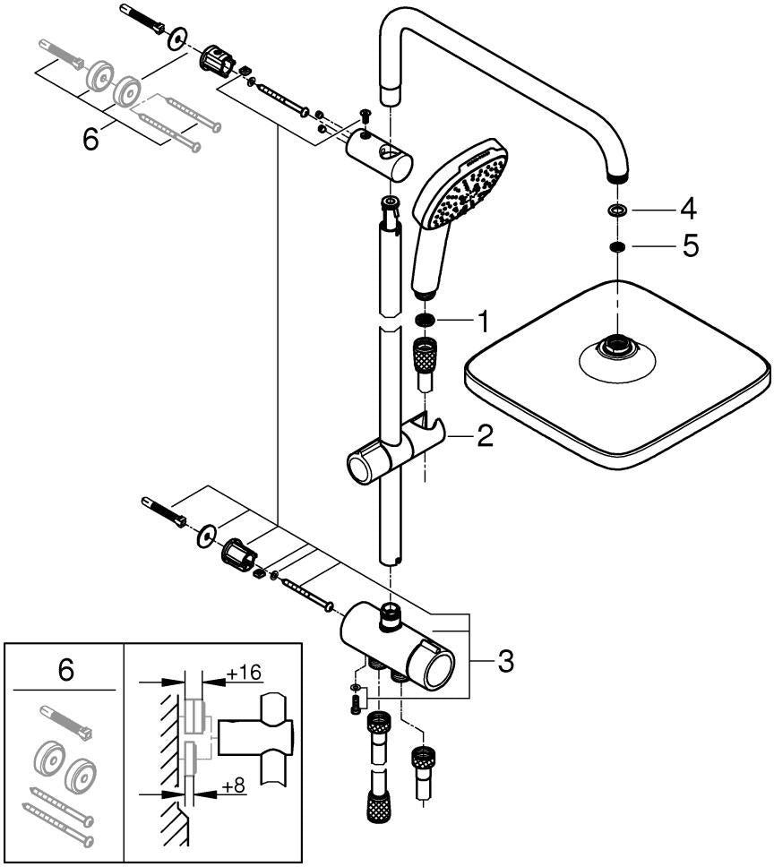 GROHE Tempesta 250 Cube Duschsystem mit Umstellung – Chrom, Kopf- und Handbrause, EcoJoy