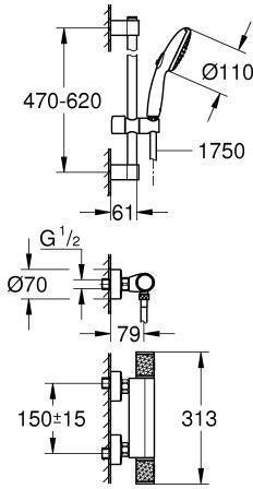 GROHE Grohtherm 1000 Performance Thermostat-Brausebatterie mit Brausestangenset 600 mm Chrom