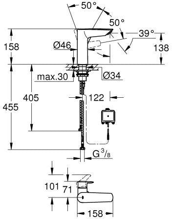 GROHE Eurosmart Hybrid-Waschtischbatterie 23975_3 M-Size – Infrarot & manuell, chrom