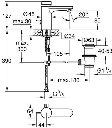 GROHE Eurosmart CT Selbstschluss-Waschtischbatterie mit Mischung und Temperaturbegrenzer, Chrom