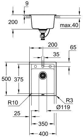 GROHE K700 Kompositspüle 1 Becken 400x500mm granit grau – Quartzkomposit, Whisper, FastFixation