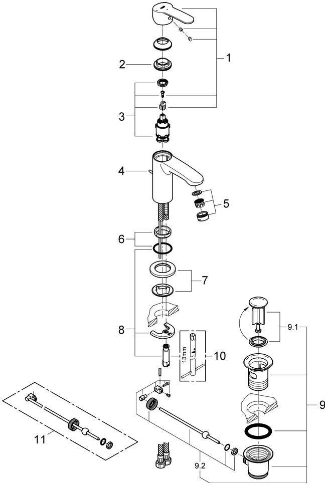 GROHE Eurostyle Cosmopolitan Einhand-Waschtischbatterie mit Kaltstart-Funktion und EcoJoy – Chrom