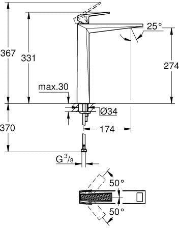 GROHE Allure Brilliant Private Collection Einhand-Waschtischbatterie XL-Size mit Rändelstruktur, Chrom