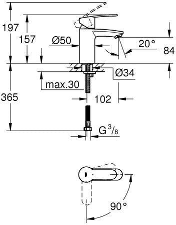GROHE Eurostyle Cosmopolitan Einhand-Waschtischbatterie S-Size EcoJoy chrom – glatter Körper, SilkMove, Kaltstart