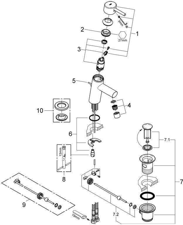 GROHE Concetto Einhand-Waschtischbatterie mit Zugstangen-Ablaufgarnitur, chrom – SilkMove Technologie