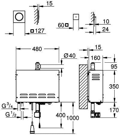 GROHE F-digital Deluxe Dampfgenerator 100751 – 9,9 kW, 400 V, für Kabinen bis 16 m³, satin graphite